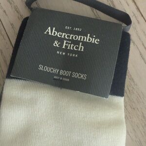 NWT Abercrombie & Fitch Slouchy Boot Socks - Cream with Navy T